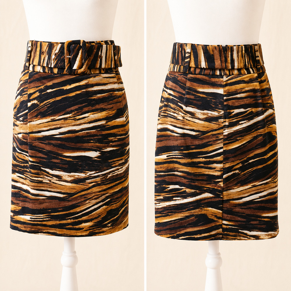 Adrienne Vittadini 8 Tiger Print Belted Pencil Skirt Mob Wife Coachella Y2K